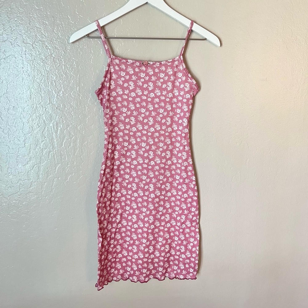 See You Monday Rose and White Floral Mauve Cami Bodycon Mini Dress